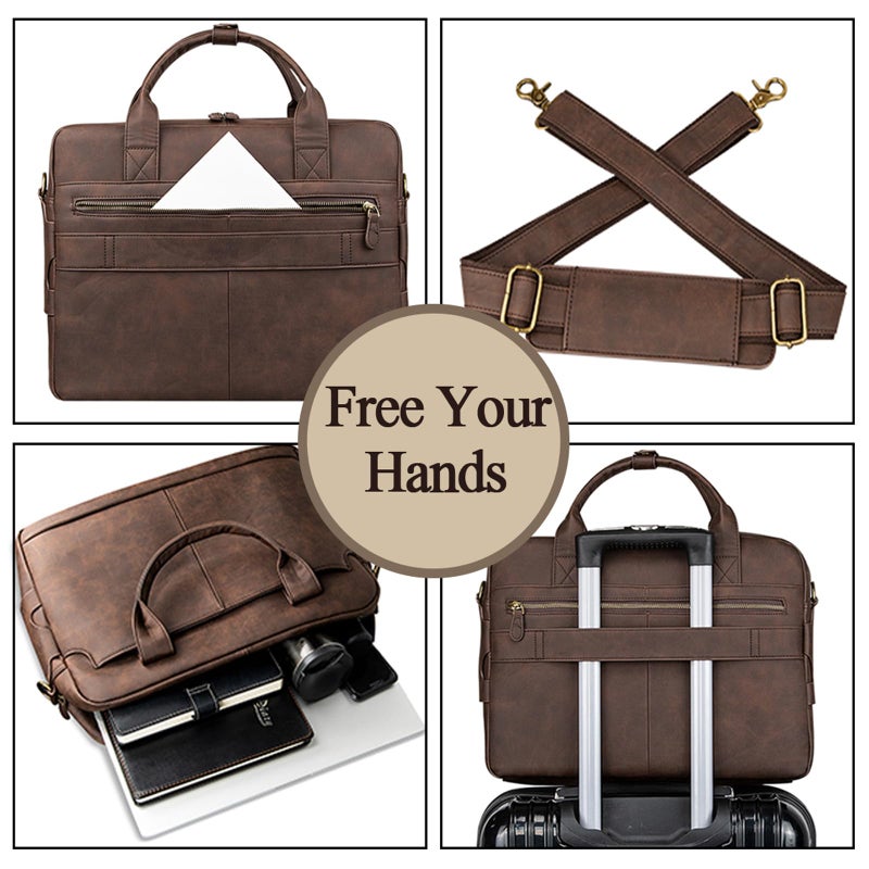 Bosidu Leather Briefcases for Men 15.6 Inch Laptop Briefcase Business Messenger Bag Retro Waterproof Computer Bag Perfect Birthday Gifts For Husband, Brown - Image 5
